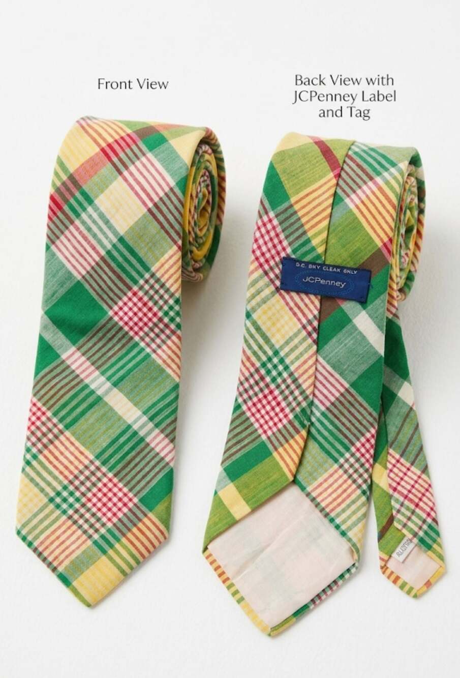 Vintage JCPenney Plaid Necktie Green Yellow Red